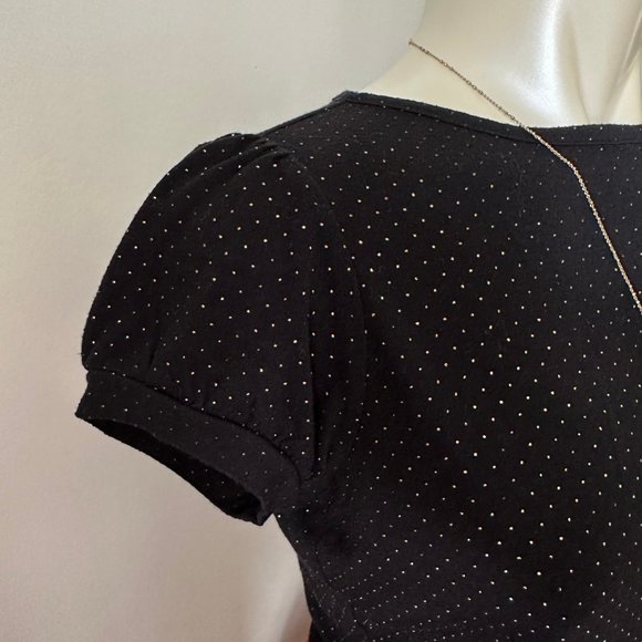 ✨Host Pick✨2/$20 Worthington | Black Gold Dotted Crewneck Puff Sleeve Top - Picture 3 of 9